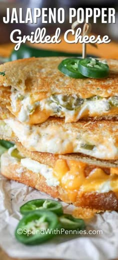 jalapeno popper grilled cheese sandwich with green peppers on the side