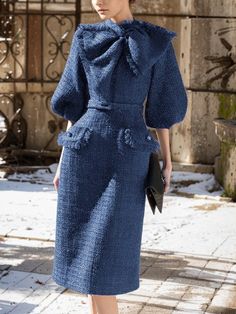 Olivia Mark - Classic Crew Neck Style for Her Formal Dress Shops, Turtle Neck Dress, Fit Dress, Blue Midi Dress, Types Of Dresses, Royal Fashion, Dress With Bow, Midi Dresses, Fit Flare Dress