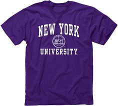 PRICES MAY VARY. COMFORTABLE AND SOFT - Our New York University short sleeve tee features a 100% cotton, quality blend for a comfortable wear and long-lasting performance. This shirt is made from 5.3 oz pre-shrunk super soft ringspun cotton that runs true to size. It is comfortable to skin, durable and cozy, breathable, and lightweight. MADE IN THE USA - Our New York University spirit wear and NYU Violets merchandise is designed and printed for Violets fans, students and alumni in the US, while New York University, Heritage Logo, University Shirt, York University, Outdoor Shirt, Spirit Wear, Block Lettering, Crew Neck Shirt, College Outfits