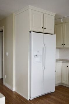 a white refrigerator freezer sitting inside of a kitchen