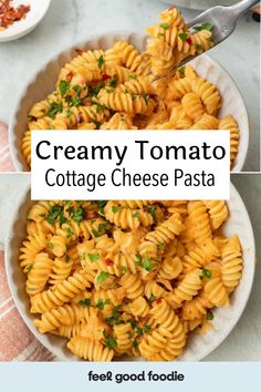 creamy tomato cottage cheese pasta in a bowl