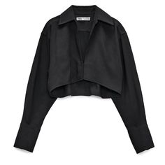 [Brand New Without Tags] Zara Limited Edition Black Cropped Shirt Top Size Xs Super Chic And Versatile , Has Hidden Buttons, Could Be Worn As Outerwear Or Top, Perfect For Layering Could Fit Xs-M Jacquemus Dupe Zara Collar Top, Zara Tops 2022, Cotton Button-up Top For Night Out, Edgy Collared Tops For Fall, Button-up Cotton Top For Night Out, Chic Cotton Cropped Shirt For Fall, Black Collared Top For Night Out, Black Collared Top For Spring, Black Collared Top For Fall