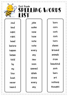 the first grade spelling worksheet is shown with words and pictures to help students learn how