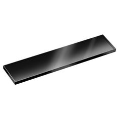 a black metal shelf is shown against a white background with the light reflecting on it