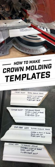 there are many different types of tools on display in this shop window and the words how to make crown molding templates