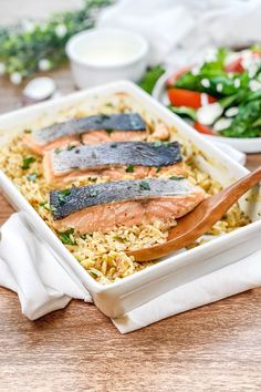 the meal is ready to be eaten in the dish on the table with other dishes