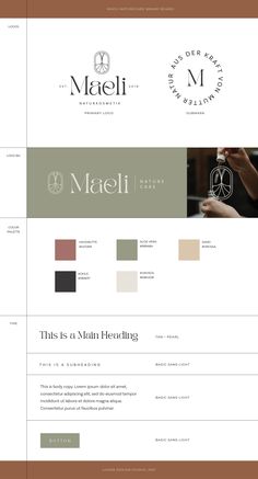 the website design for maelli is shown in white and brown colors, with an image of