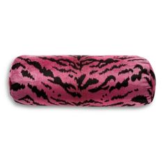 a pink and black animal print pillow on a white background