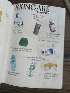 an open notebook with instructions on how to use skin care