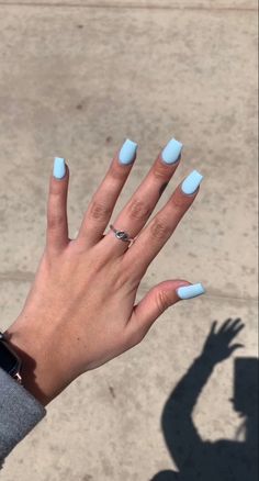 Solid Easter Nails, Light Blue Square Nails, Nail Inspo Dip, Light Blue Summer Nails, Mexico Beach House, Round Square Nails, Baby Blue Acrylic Nails, Rodeo Nails, Nails Jewellery