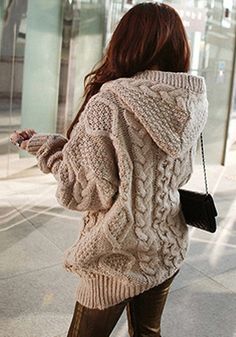 Need! This looks so comfy and cute Brown Sweater Coat, Fall Coats, Loose Knit Cardigan, Vogue Knitting, Coats Women, Cardigan Sweater Coat, Cardigan Sweater Jacket, Hooded Cardigan