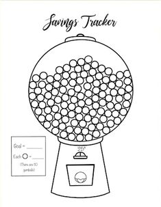 a drawing of a gum ball machine with the words savings tracker on it