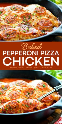 Turn dinner into a pizza party with this Baked Pepperoni Pizza Chicken! Juicy chicken breasts are coated with an Italian blend of seasonings and Parmesan cheese, topped with slices of pepperoni, drizzled with pizza sauce, and finished with melty mozzarella cheese. A flavorful dinner entrée that’s sure to please!