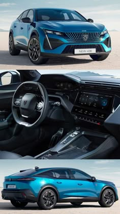 the inside and outside view of an electric vehicle with blue paint on it's dashboard