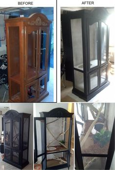 before and after pictures of an old china cabinet