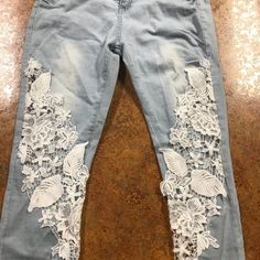 Lace See Through Jeans Large Straight Leg Light Blue . Never Worn Fits Like A Size 8-10 Jeans Large, Straight Leg, Color Blue, Light Blue, Women Jeans, Womens Sizes, Lace, Women Shopping, Blue