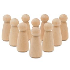 wooden peg dolls lined up in a row