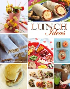 a collage of pictures with food items and words that say lunch ideas on them