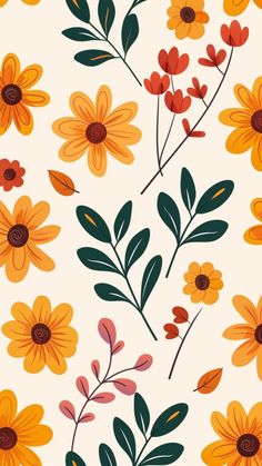 an orange and yellow flower pattern on a white background