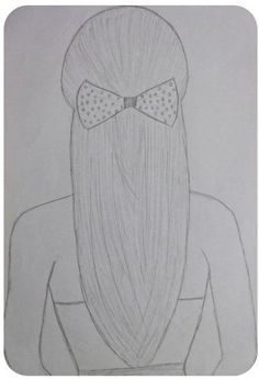 a drawing of a woman with long hair and a bow tie on it's head