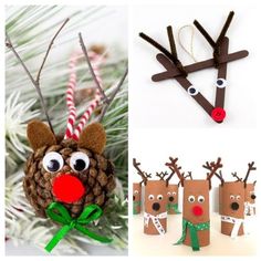 christmas crafts for kids to make with pine cones and reindeer antlers on the tree