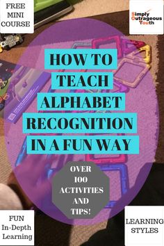 a purple circle with the words how to teach alphabet recognition in a fun way