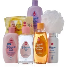 several bottles of baby products are shown in this image, including diapers and wipes