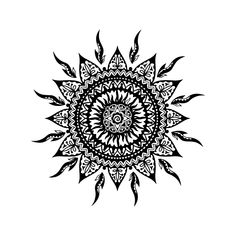 a black and white drawing of a sunflower on a white background with an intricate design