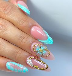 Nail Art Gel Nails, Art Gel Nails, Neutral Nails Acrylic, Almond Acrylic Nails Designs, Aqua Nails, Nails Nail Polish, Nail Polish Nail Art, Acrylic Toe Nails, Sassy Nails