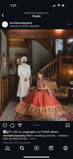 the bride and groom are posing in their wedding outfits for an instagram post on social media