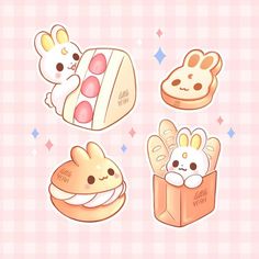 some cute little stickers on a pink background