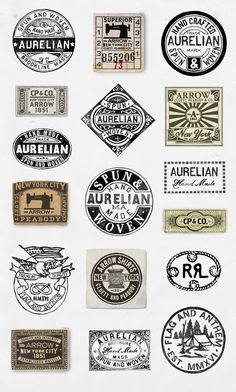 several different types of stamps on a white surface