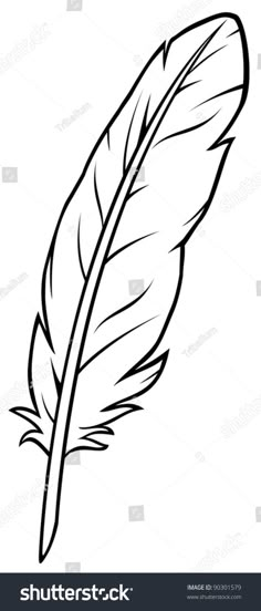 a black and white drawing of a feather quill on a white background stock photo