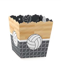 a brown paper bag with volleyballs on it