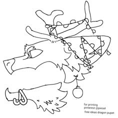 a drawing of a dragon with christmas decorations on it's head and the words, for