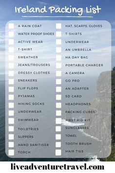 ireland packing list with text overlay