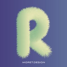 the letter p is made up of fluffy white fur on a purple and blue background