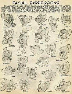 an old disney character sheet with many different expressions and facial expressions for each character in the film