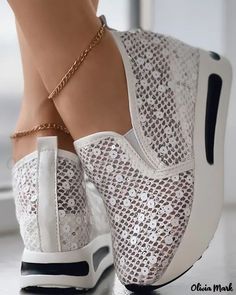 Color: white, Size: US6 Lace Up Espadrilles, Chic Type, Hairdo For Long Hair, Lace Slip, Round Toe Heels, Clothes Crafts, Work Life, Slip On Sneakers, Olivia Mark