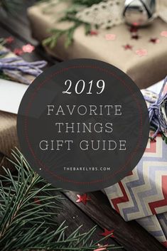 presents wrapped in wrapping paper with the words favorite things gift guide on top of them