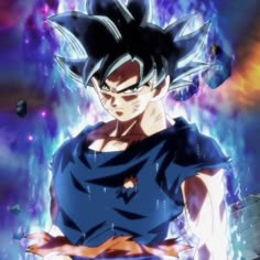 a young gohan with his arms crossed and eyes closed, in front of an abstract background