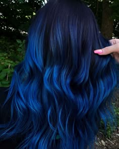 These Are The Top 20 Hair Color Ideas for Winter 2021-22 Hair Colors Inspirations, Black Blue Hair Color Short, Blue Bayalage Dark Hair, Vivid Blue Hair, Dimensional Blue Hair, Blue Dyed Hair Ideas, Brunette With Blue Highlights, Blue Bayalage Hair, Royal Blue Hair Color