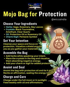 a poster with the words mojo bag for protection