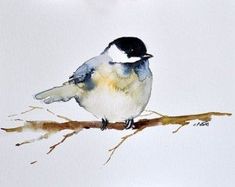 a watercolor painting of a bird sitting on a branch