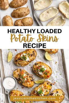 healthy loaded potato skins recipe with text overlay