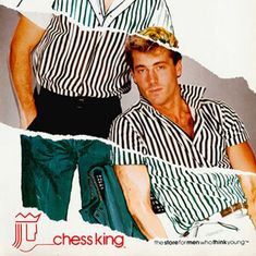 two men in striped shirts and green shorts posing for a magazine cover with the caption chessking