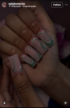 Nail Design Green, Acrylic Nails Nude, Green Acrylic Nails, Nails Gel Nails, Spring Acrylic Nails, Green Nail Designs, Colored Acrylic Nails, Green Nail, Nails Square