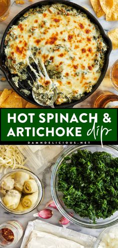 This Hot Spinach Artichoke Dip is the BEST! It's a simple appetizer recipe you don't want to miss. Cooked or baked in a cast iron skillet, this warm spinach artichoke dip is deliciously creamy and cheesy! Definitely one of the best party dips ever! Hot Spinach And Artichoke Dip, Easy Spinach Artichoke Dip, Hot Spinach Dip, Spinach And Artichoke Dip, Artichoke Dip Recipe, Iron Skillet Recipes, Cast Iron Skillet Recipes, Football Party Food, Cast Iron Recipes