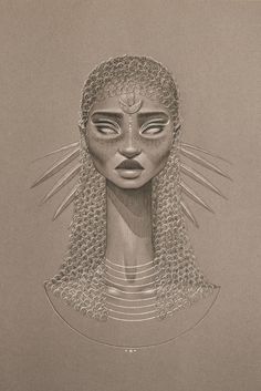 a drawing of a woman's face with spikes on her head and eyes closed