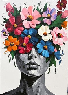 a painting of a woman with flowers in her hair on the side of her head